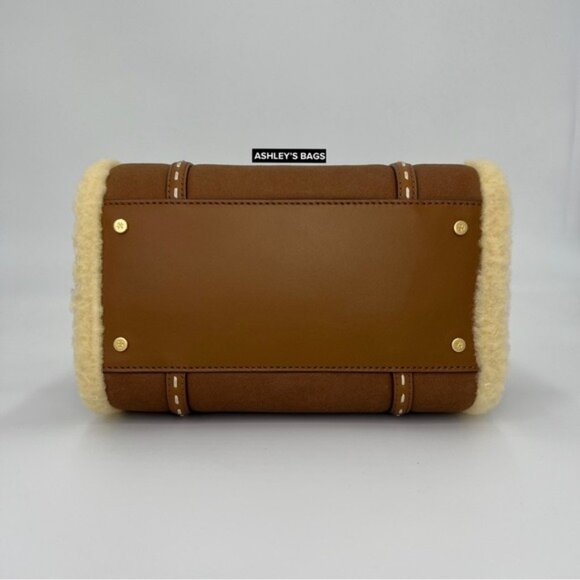 Tory Burch Thea Shearling Small Satchel In Moose Brown - Picture 4 of 6